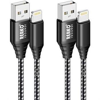REAKOSOUND Cable Cargador iPhone [2Pack 3M] Trenzado de Nylon Cable Rápida Carga Compatible con iPhone 13/12 Mini/12/11 Pro Max/X/XS/XR/8/8 Plus/7/6s/5s/5/SE