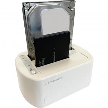 Docking Station LC-Power LC-DOCK-U3-VI - Estación de Copia y Docking para HDD/SSD SATA de 2.5'' y 3.5'', USB 3.2 Gen 1, Blanco