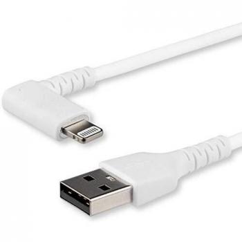 StarTech.com Cable Resistente USBA a Lightning de 1 m Blanco Acodado en un Ángulo de 90° a la Derecha Cable de Carga y S