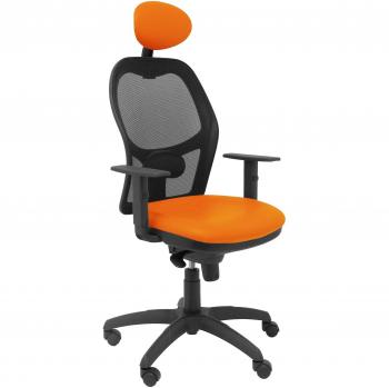 Silla de Oficina Jorquera en Malla Negra y Asiento Similpiel Naranja con Cabecero Fijo - Piqueras Y Crespo