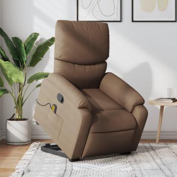 Silla de masaje reclinable marrón Vidaxl de tela, con función de masaje, diseño ergonómico, reposabrazos acolchados y soporte lumbar ajustable