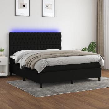 Cama blanda con colchón y LED Tejido negro 160x200 cm