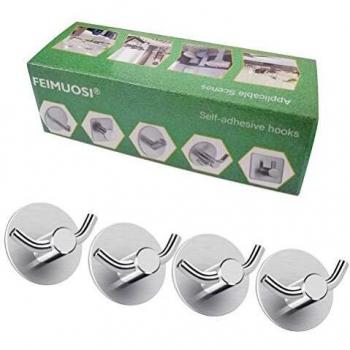 4 Packs Ganchos Autoadhesivos,Gancho adhesivo de acero inoxidable Gancho de toalla de perforación libre Ganchos de doble pared Impermeable y resistente al aceite Gancho de llave para cocina y baño