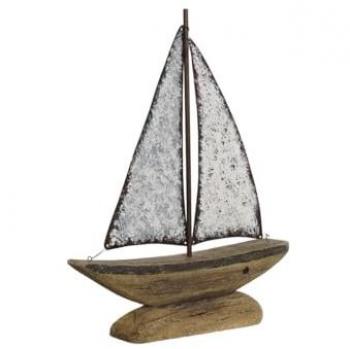 Figura Decorativa Home ESPRIT Blanco Natural Velero Acabado Envejecido 35,3 x 8 x 46,5 cm