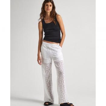 Pantalón culotte blanco Maggy de Pepe Jeans con detalles calados para mujer
