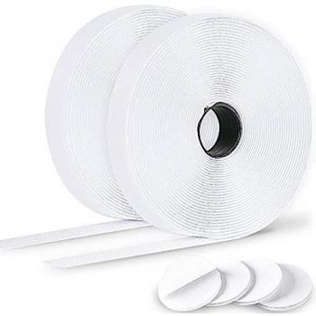 Dapzon Hook y Loop Auto Adhesivo Cinta Roll, 2 x 8m Adhesivo Fuerte Cinta Adhesiva Doble Cara con 4 pcs Adhesivo Redondo, Cinta de Gancho y Bucle para Oficina Doméstica Bricolaje, Blanco
