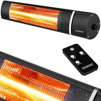 Calentador de patio negro infrarrojo 2000W con 3 niveles de calefacción, control remoto y diseño para exterior
