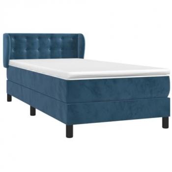 Cama box spring con colchón terciopelo azul oscuro 90x190 cm