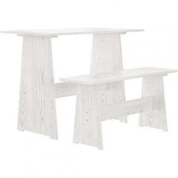 Mesa de comedor con banco REINE de madera maciza de pino blanco