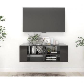Mueble TV negro brillante de madera multicapa 102x35x35 cm