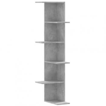 Estantería angular de pared gris hormigón 36,5x36,5x140 cm madera