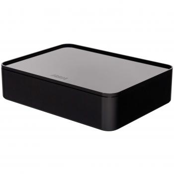 Caja organizadora inteligente HAN ALLISON, apilable, con bandeja interna y tapa, color negro azabache