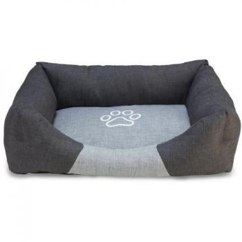 Cama cuadrada Negra y Gris con huella 70cm - Ayuda al descanso de tu perro - Accesorios para mascotas