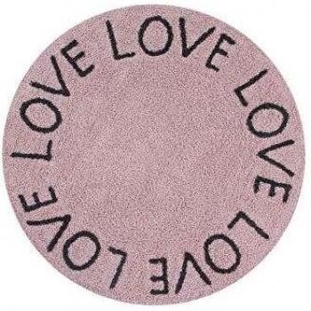 Happy Decor Kids -Alfombra Lavable Love 100% Algodón Natural -Rosa, Gris Oscuro- Ø 100 cm