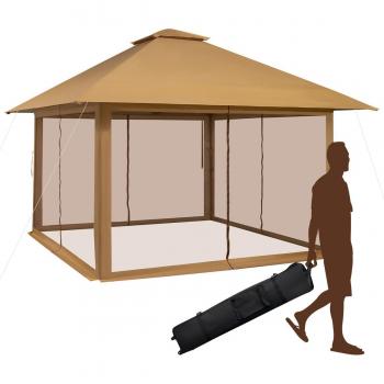 13x13 ft. Khaki Pop-Up Instant Canopy Tent with UV Protection and Mesh Sidewalls