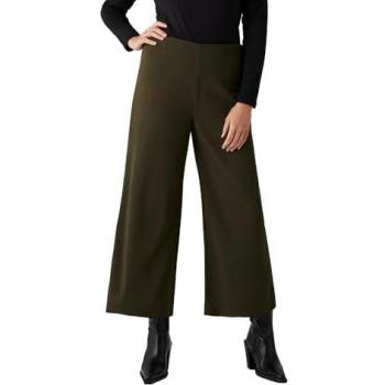 Pantalón Ancho de Crepe de Punto Verde Botella Ysabel Mora