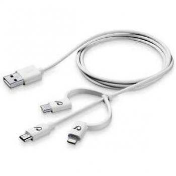 cellularline USBDATA3IN1MFITYCW Adaptador de Cable Micro-USB, USB -C, Lightning USB A Blanco - Adaptador para Cable