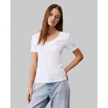 Camiseta mujer cuello pico en tejido canalé Calvin Klein Jeans