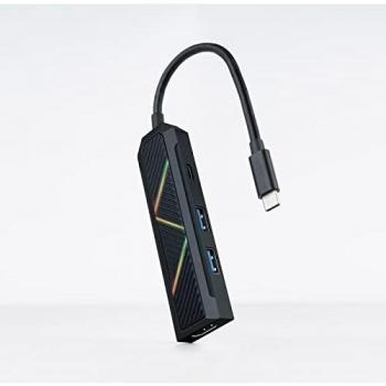 NANOCABLE 10.16.0401 - Hub USB-C 4 en 1, Adaptador Conversor USB-C a 2 puertos USB-A 3.0, USB-C PD 3.0 100W y HDMI 1.4 4K 30hz, con Luz Led de Iluminación, Color Negro