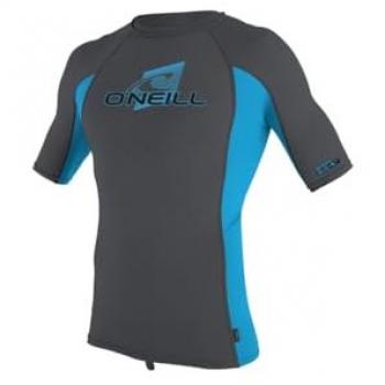 Camiseta de protección O'Neill Youth Premium Skins S/S Rash Guard, manga corta, color negro y azul, para niños, secado rápido, unisex