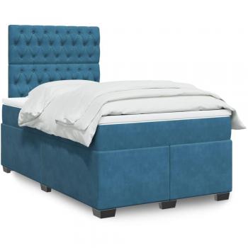 Cama box spring de muelles con colchón azul de terciopelo 120x190 cm