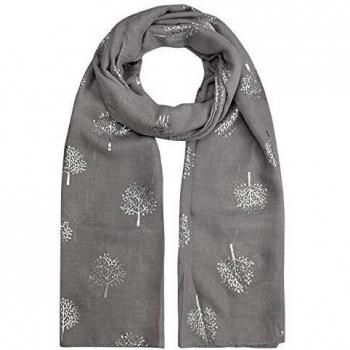CMTOP Pañuelo de Seda Mujer Elegante Bufanda Moda Chals Señoras Elegante Estolas Fular Estampado Hoja Plata Apto para Cuatro Estaciones Mujer Bufandas