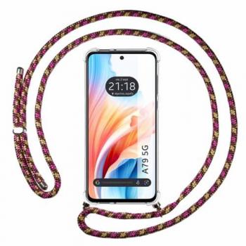 Funda Colgante Transparente para Oppo A79 5G con Cordón Rosa/Dorado