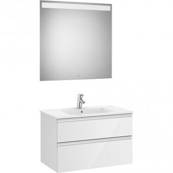 Conjunto de baño The Gap de 80CM con mueble suspendido, lavabo de porcelana, espejo LED y acabado blanco brillante