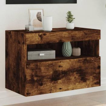 Mueble de TV de pared con luces LED 60x30x40 cm, color roble ahumado, diseño moderno, ideal para salón y entretenimiento