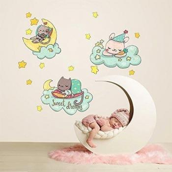 R00335 Adhesivo del papel pintado para la habitación de los niños Wall Art ''Los animales que duermen 2''