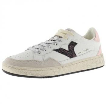 Zapatillas de piel para mujer Victoria Smash con logotipo de glitter y trasera metalizada, color blanco
