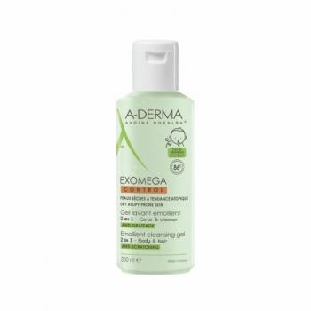 A-DERMA Exomega Control 2in1 Emollient Cleansing Gel 200ml - Shower gel for dry and atopic skin, emollient formula, suitable for body and hair, 200 ml