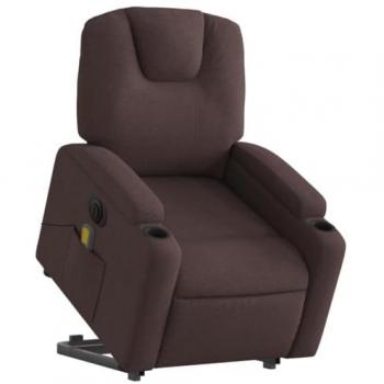 Sillón Masaje Eléctrico Reclinable Elevable de Tela Marrón Oscuro con Respaldo y Reposabrazos, Asiento Ajustable para Relax y Descanso