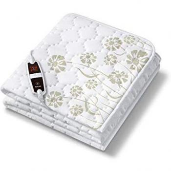 Beurer UB60 Calientacamas individual, transpirable, lavable, 4 potencias, display LED, apagado automático 12 horas, cama individual, 80x150cm, blanco con diseñoflores