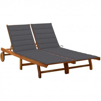 2-Person Acacia Wood Garden Sun Lounger with Cushions