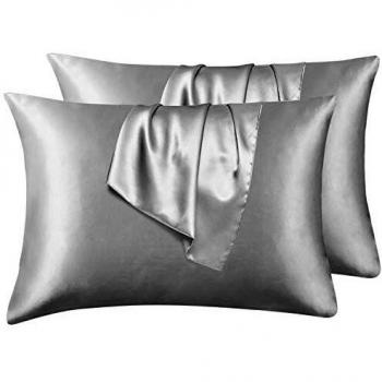 Hansleep Funda Almohada 50x75 cm de Satén Gris Clara, 4 Fundas Almohadas de Satén para Pelo Rizado - Juego de Protector Almohada 75x50 cm de Microfibra Suave Hipoalérgica, 4 Piezas sin Cremallera
