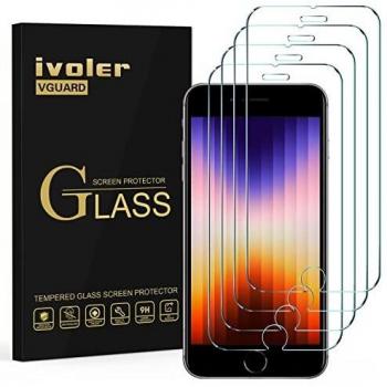 ivoler 4 Piezas Protector de Pantalla para iPhone SE 3 2022 / iPhone SE 2 2020 / iPhone 8 7 6s 6, Cristal Vidrio Templado Premium, 9H Dureza, Antiarañazos, Sin Burbujas
