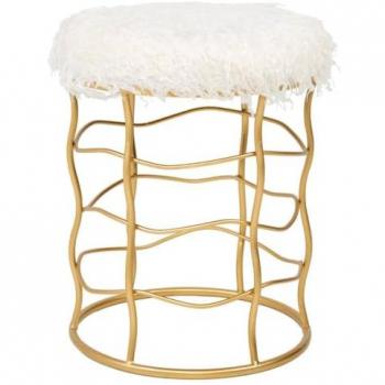 Taburete Alexandra House Living Oro Metal Esponja Madera MDF Tejido 36 x 46 x 36 cm, Taburete blanco y metal dorado d36x46, TABURETE DE METAL Wanderlust deco,