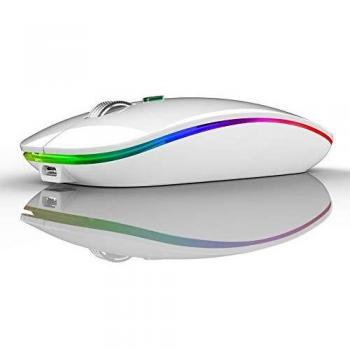 Uiosmuph G12 Ratón Inalámbrico Recargable, Ultra Delgado Receptor Nano Wireless Mouse 1600 dpi Ajustables Silencioso Mini Mouse Multicolor LED para Computadora Portátil, PC, Portátil, Macbook