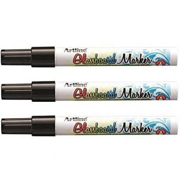 ARTLINE - Juego de 3 rotuladores borrables para pizarras de cristal negro