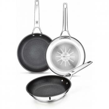 BRA Connect - Set de sartenes 20-24-26 cm, aluminio fundido con antiadherente Profile y tecnología Bi-Clad, apta para todo tipo de cocinas incluida inducción, libre de PFOA, espersor 4,5 mm