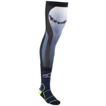 Calcetines de Cross Alpinestars con Rodillera Azul Noche Marino-Amarillo Fluo, disponibles en tallas L, XL y 2XL