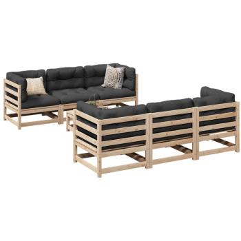 7-Piece Solid Pine Garden Sofa Set with Cushions