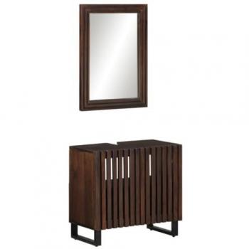 Conjunto de muebles de baño 2 piezas madera maciza de mango marrón