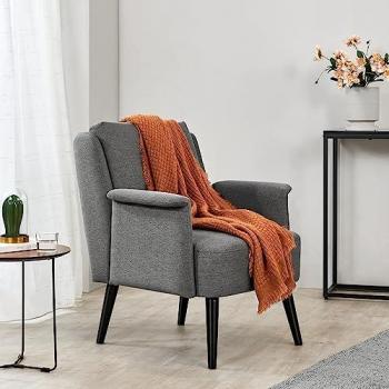 Sillón Tapizado Edling de Madera Contrachapada y Madera, 83 x 73 x 75 cm - Gris, Asiento Cómodo para Salón y Sala de Espera