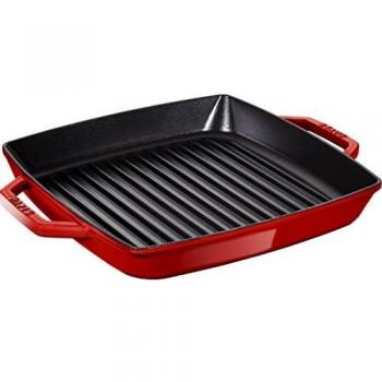 Staub 40511-685-0 - Parrilla Rectangular con Dos Asas, 28 cm, Hierro Fundido, Rojo Cereza
