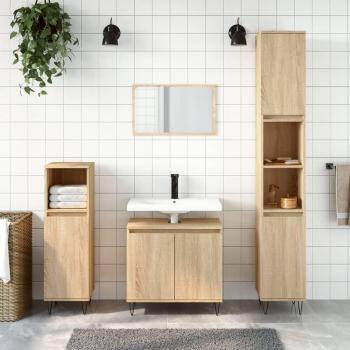 Conjunto de muebles de baño 3 piezas madera contrachapada roble Sonoma Marrón Multilayer