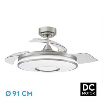 Ventilador de Techo con Luz LED y Mando 48W Níquel Motor DC