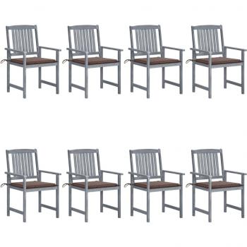 8-Piece Grey Solid Acacia Garden Chairs with Cushions