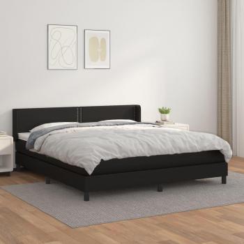 Cama box spring suave con colchón negro 160x200 cm en cuero sintético